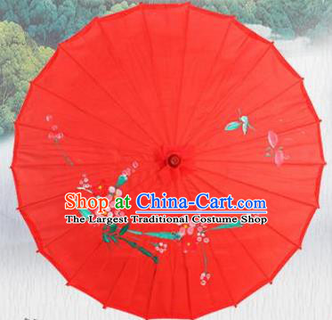 Handmade Chinese Printing Flowers Butterfly Red Silk Umbrella Traditional Classical Dance Decoration Umbrellas