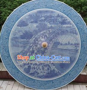 Chinese Classical Dance Handmade Blue Paper Umbrella Traditional Decoration Umbrellas