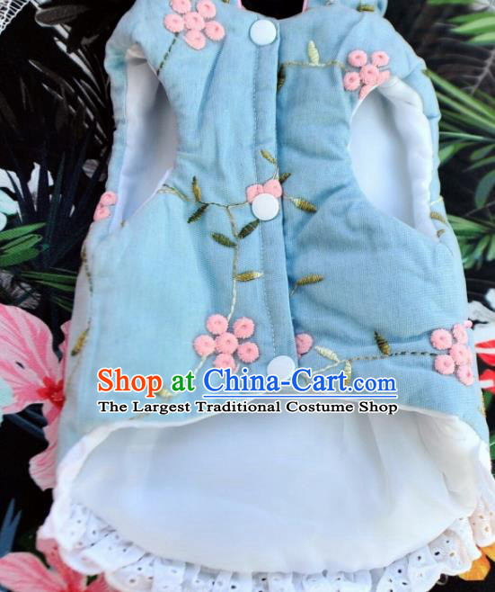 Traditional Asian Chinese Embroidered Winter Dog Blue Costumes for New Year