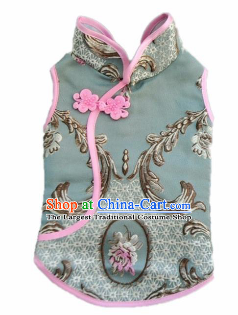Traditional Asian Chinese Pets Clothing Dog Winter Blue Costumes for New Year
