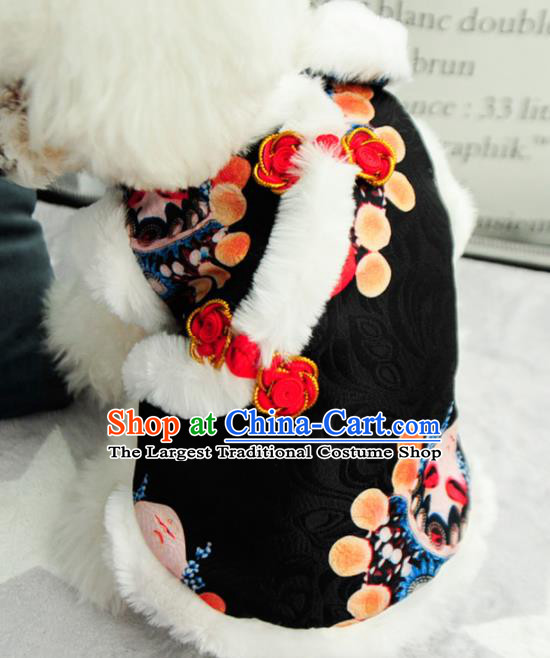Traditional Asian Chinese Pets Clothing Dog Winter Brushed Black Costumes for New Year