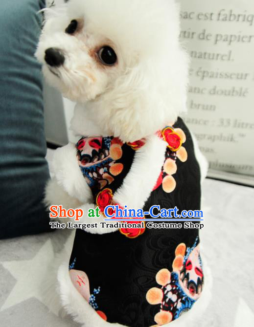 Traditional Asian Chinese Pets Clothing Dog Winter Brushed Black Costumes for New Year