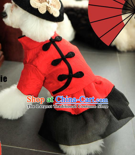 Traditional Asian Chinese Pets Clothing Dog Winter Brushed Red Costumes for New Year