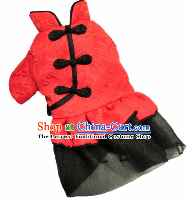 Traditional Asian Chinese Pets Clothing Dog Winter Brushed Red Costumes for New Year