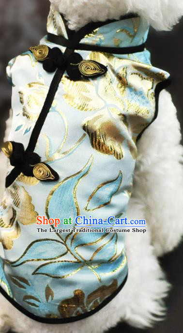 Traditional Asian Chinese Pets Clothing Dog Winter Blue Dress Costumes for New Year