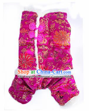 Traditional Asian Chinese Pets Clothing Dog Winter Rosy Brocade Costumes for New Year