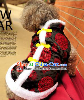 Traditional Asian Chinese Pets Clothing Dog Winter Black Brocade Costumes for New Year
