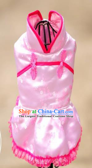 Traditional Asian Chinese Pets Clothing Dog Winter Pink Brocade Dress Costumes for New Year
