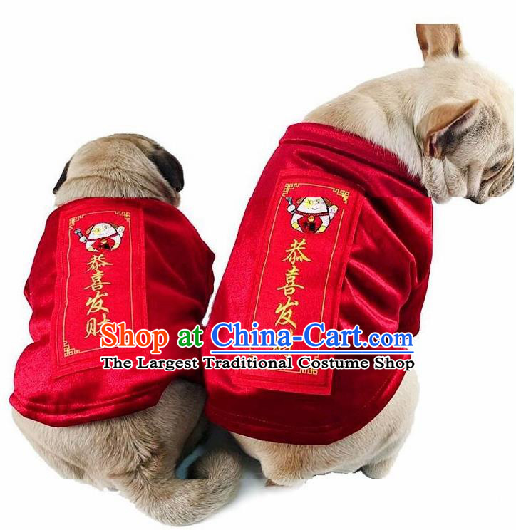 Traditional Asian Chinese Pets Clothing Dog Winter Red Costumes for New Year