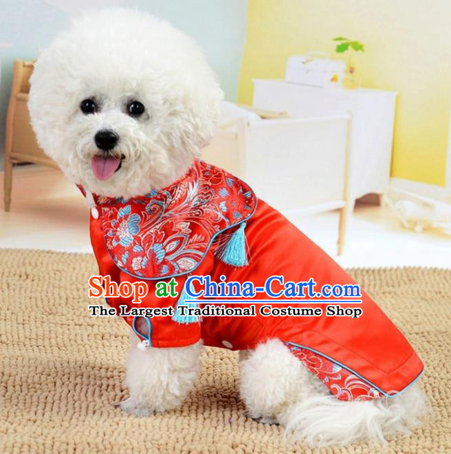 Traditional Asian Chinese Pets Winter Clothing Dog Red Satin Costumes for New Year Spring Festival
