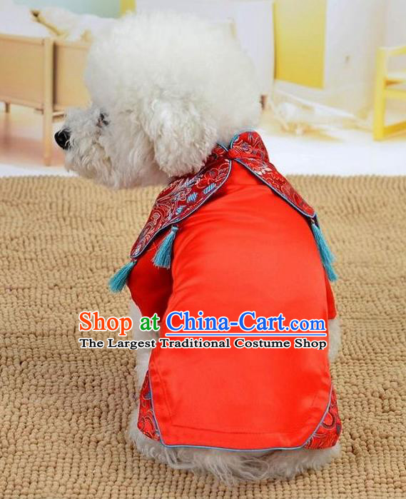Traditional Asian Chinese Pets Winter Clothing Dog Red Satin Costumes for New Year Spring Festival