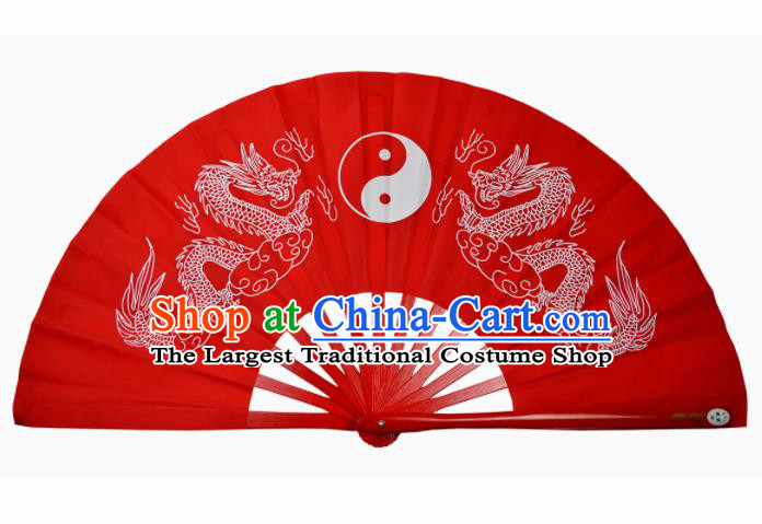Chinese Handmade Martial Arts Printing Dragons Red Fans Accordion Fan Traditional Kung Fu Folding Fan