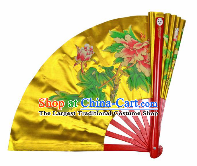 Chinese Handmade Martial Arts Printing Peony Yellow Silk Fans Accordion Fan Traditional Kung Fu Folding Fan