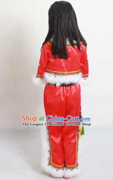 Traditional Chinese Folk Dance Red Outfits Spring Festival Fan Dance Yangko Dance Stage Show Costume for Kids