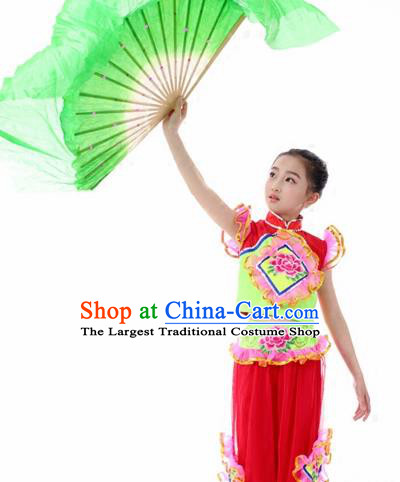 Traditional Chinese Folk Dance Fan Dance Red Clothing Yangko Dance Stage Show Costume for Kids