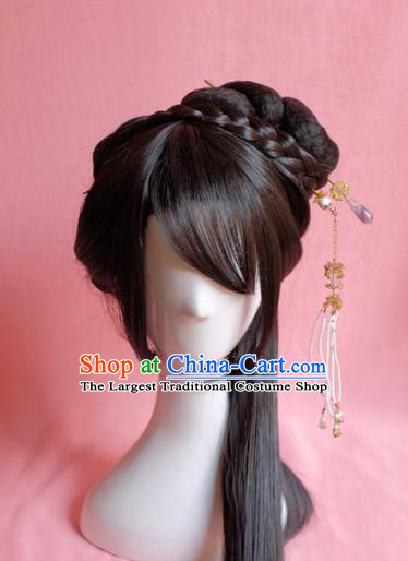 Traditional Chinese Ming Dynasty Nobility Lady Wigs Sheath Cosplay Ancient Goddess Female Swordsman Chignon for Women