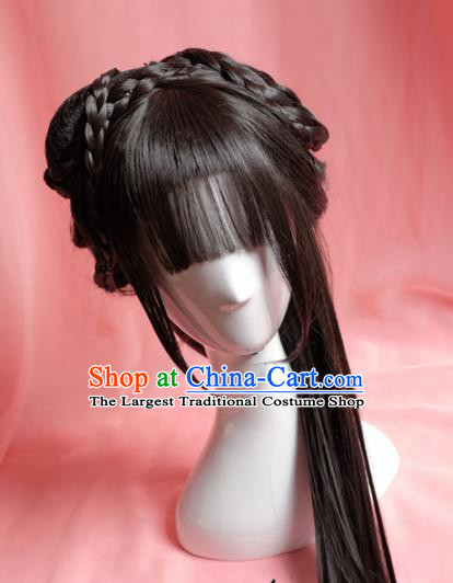 Traditional Chinese Han Dynasty Princess Wigs Sheath Cosplay Ancient Goddess Female Swordsman Chignon for Women