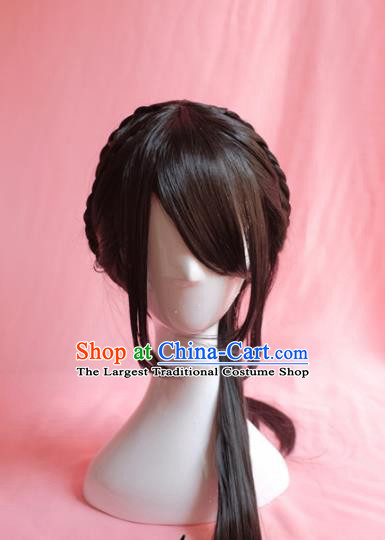 Traditional Chinese Qing Dynasty Nobility Lady Wigs Sheath Cosplay Ancient Goddess Female Swordsman Chignon for Women