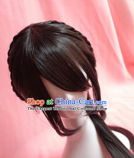 Traditional Chinese Qing Dynasty Nobility Lady Wigs Sheath Cosplay Ancient Goddess Female Swordsman Chignon for Women