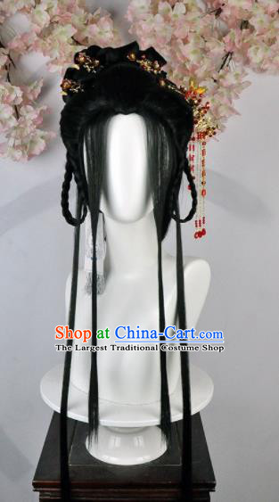 Traditional Chinese Cosplay Princess Wigs Sheath Ancient Female Swordsman Chignon and Hair Accessories for Women