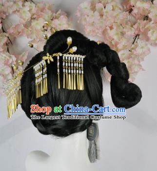 Traditional Chinese Cosplay Imperial Consort Wigs Sheath Ancient Court Lady Chignon and Hair Accessories for Women