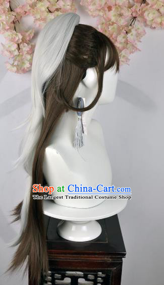Traditional Chinese Cosplay Female Swordsman Brown Wigs Sheath Ancient Fairy Princess Chignon for Women