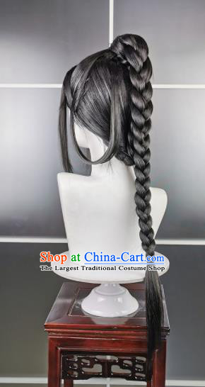 Traditional Chinese Cosplay Swordsman Grey Wigs Sheath Ancient Taoist Prince Chignon for Men
