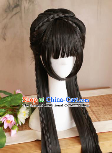 Traditional Chinese Ming Dynasty Nobility Lady Wigs Cosplay Ancient Goddess Female Swordsman Chignon for Women