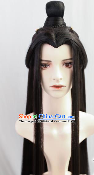 Traditional Chinese Cosplay Crown Prince Wigs Sheath Ancient Nobility Childe Swordsman Chignon for Men