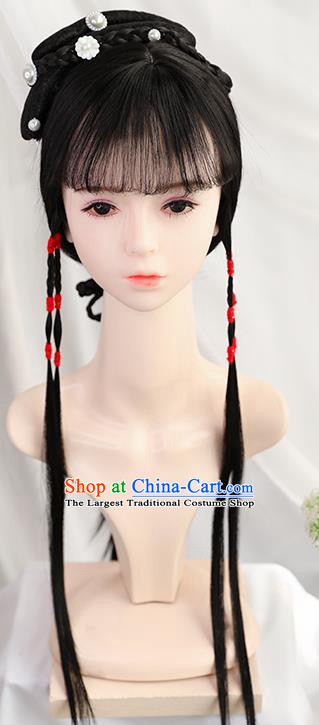 Traditional Chinese Cosplay Ming Dynasty Princess Lin Daiyu Wigs Sheath Ancient Nobility Lady Chignon for Women