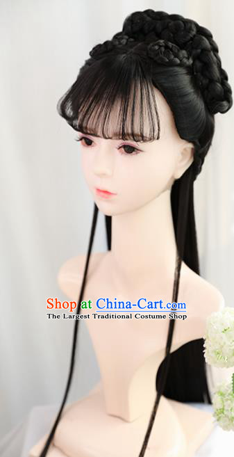 Traditional Chinese Cosplay Ming Dynasty Princess Goddess Wigs Sheath Ancient Nobility Lady Chignon for Women