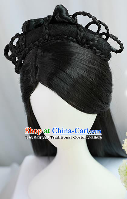 Traditional Chinese Cosplay Wei Dynasty Nobility Lady Wigs Sheath Ancient Princess Chignon for Women