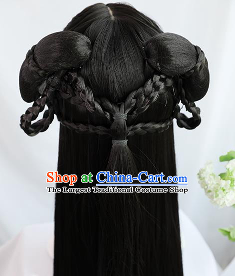 Traditional Chinese Cosplay Ming Dynasty Court Princess Wigs Sheath Ancient Nobility Lady Chignon for Women