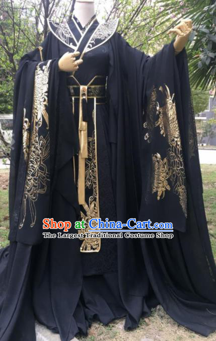Traditional Chinese Cosplay King Black Costumes Ancient Swordsman Hanfu Clothing for Men