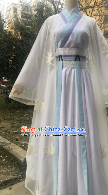 Traditional Chinese Cosplay Female Swordsman Bai Suzhen White Dress Ancient Drama Fairy Costumes for Women
