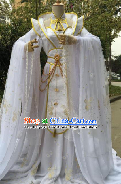 Traditional Chinese Cosplay Female Swordsman Queen White Dress Ancient Drama Fairy Princess Costumes for Women
