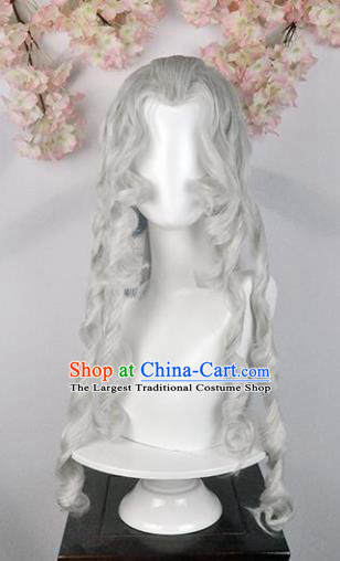 Traditional Chinese Cosplay Swordsman Queen White Wigs Sheath Ancient Goddess Chignon for Women