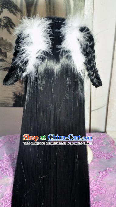 Traditional Chinese Cosplay Swordsman Biyao Wigs Sheath Ancient Goddess Princess Chignon for Women