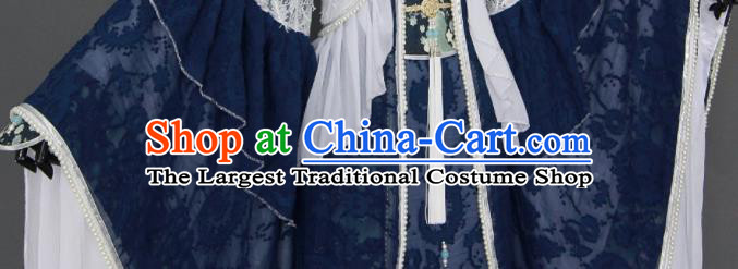 Chinese Cosplay Royal Highness Deep Blue Embroidered Costumes Ancient Swordsman Clothing for Men