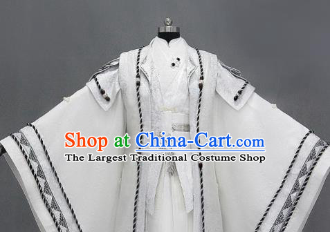 Chinese Cosplay Royal Highness White Embroidered Costumes Ancient Swordsman Clothing for Men