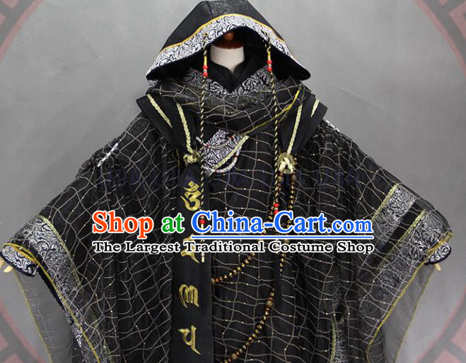 Customize Chinese Traditional Cosplay Monk Black Costumes Ancient Swordsman Clothing for Men