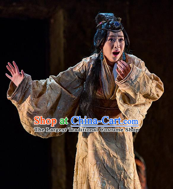 Chinese Drama Fu Sheng Ancient Qin Dynasty Princess Dress Stage Performance Dance Costume and Headpiece for Women