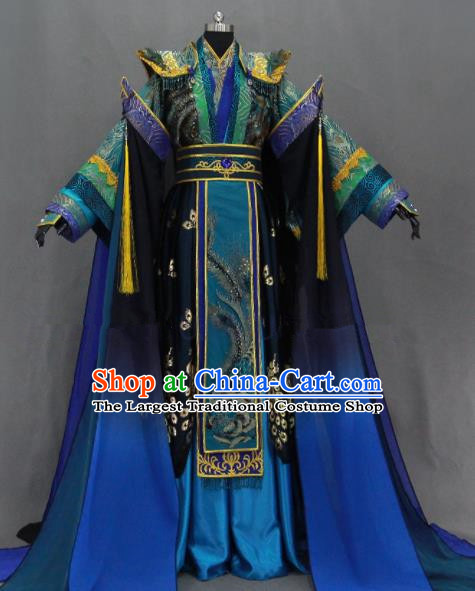 Customize Chinese Traditional Cosplay Royal Highness Blue Costumes Ancient King Swordsman Clothing for Men