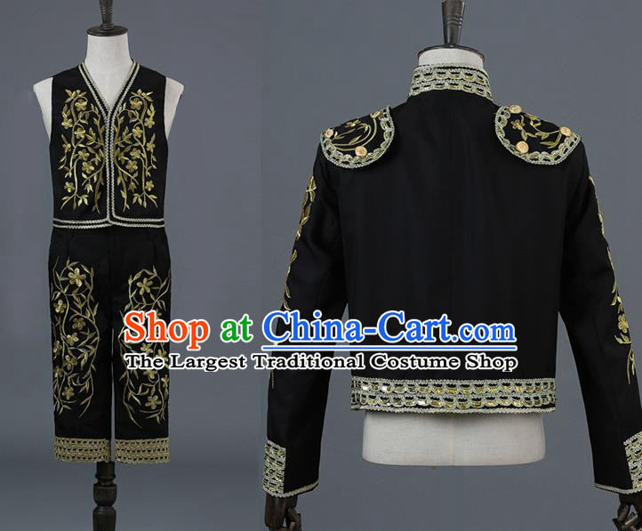 Traditional European Prince Costumes Spanish Court Black Clothing for Men