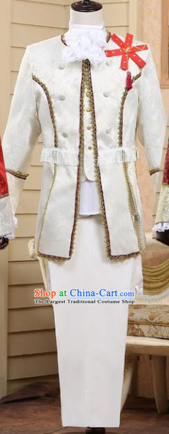 Traditional European Prince White Costumes Spanish Court Stage Show Clothing for Men