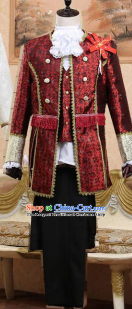 Traditional European Prince Wine Red Costumes Spanish Court Stage Show Clothing for Men