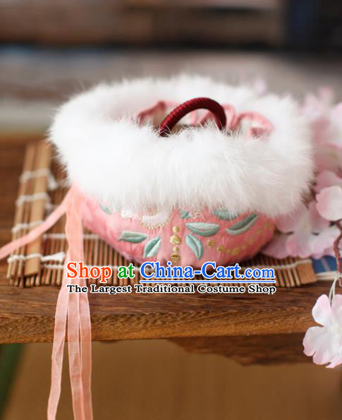 Traditional Chinese Ancient Termofor Cover Embroidered Flowers Pink Brocade Bag