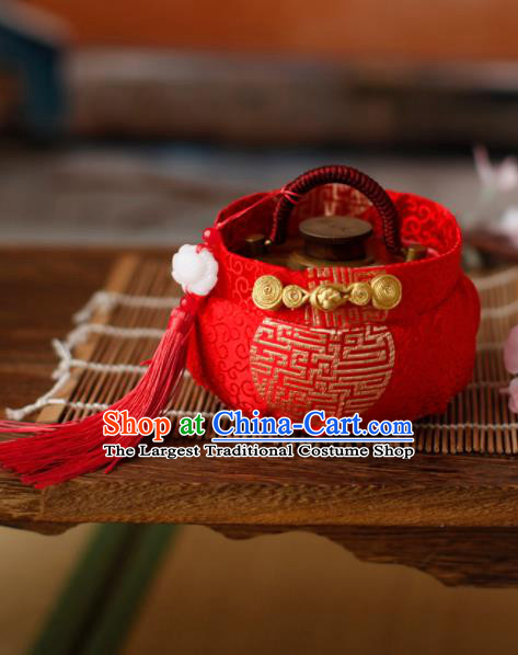 Traditional Chinese Ancient Termofor Cover Embroidered Red Brocade Bag