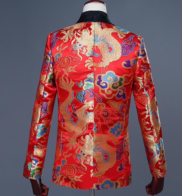 Traditional Chinese Tang Suit Costumes Embroidered Dragon Red Overcoat for Men