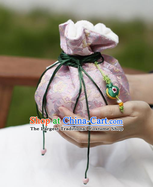 Traditional Chinese Ancient Termofor Cover Embroidered Pattern Pink Brocade Bag